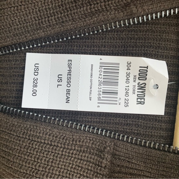 NWT Todd Snyder Men's Expresso Bean Brown Full-Zip Cardigan Size L - Picture 7 of 10